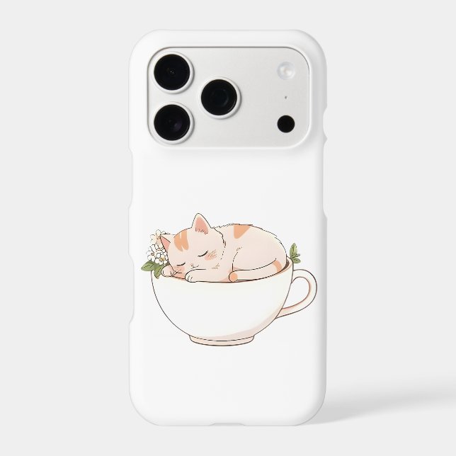 Cute Sleeping Cat in Teacup Kawaii Design (Back)