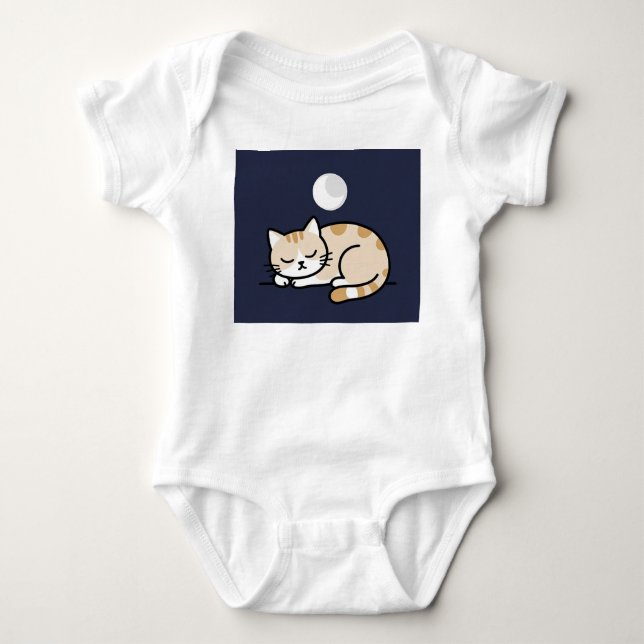 Cute Sleeping Cat Moon Baby Bodysuit  (Front)