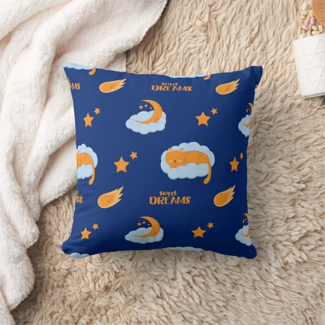 Cute sleeping cat on a cloud, sweet dreams cushion (Blanket)