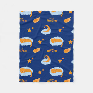 Cute sleeping cat on a cloud, sweet dreams fleece blanket