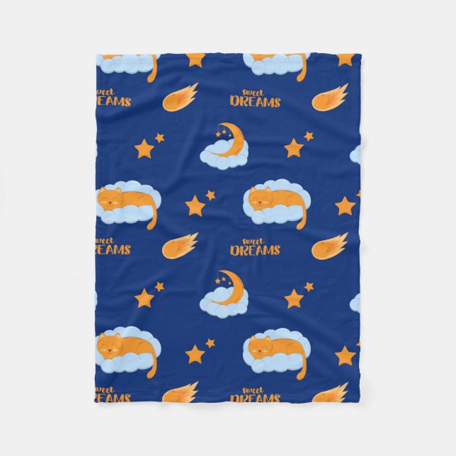 Cute sleeping cat on a cloud, sweet dreams fleece blanket (Front)