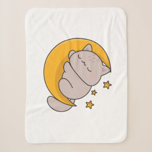 Cute Sleeping Cat on Crescent Moon Sherpa Blanket