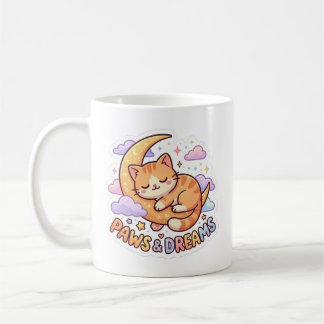 Cute Sleeping Cat on Moon Sticker Design Coffee Mug