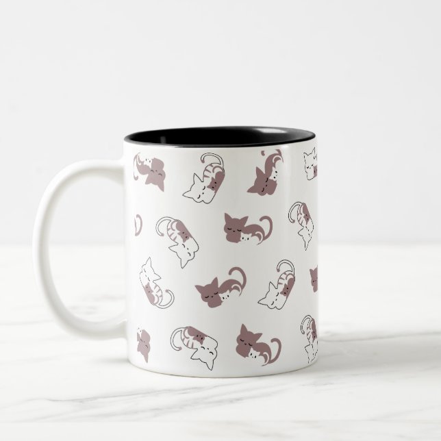 Cute sleeping cat pattern II Two-Tone Coffee Mug (Left)