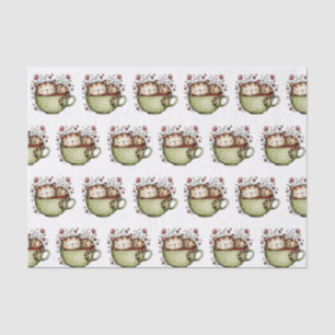Cute Sleeping Cat Teacup Polka Dot Floral Tissue Paper