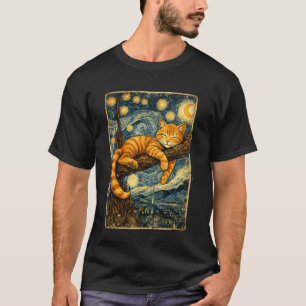 Cute Sleeping Cat Van Gogh Starry Night Inspired D T-Shirt