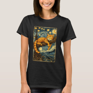 Cute Sleeping Cat Van Gogh Starry Night Inspired D T-Shirt