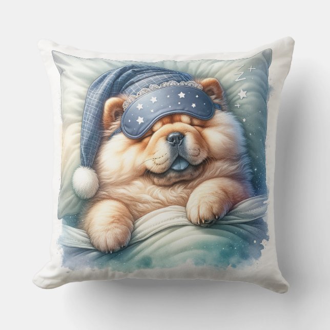Cute Sleeping Chow Chow Dog Throw Pillow (Front)