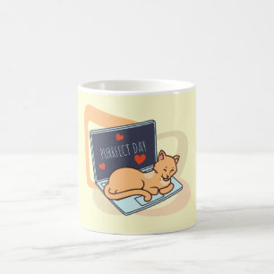 Cute sleeping computer cat coffee mug