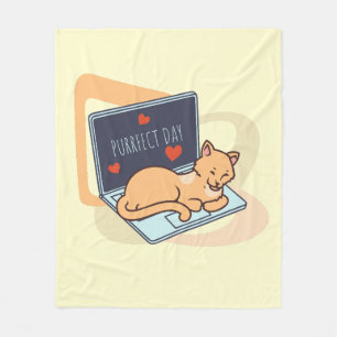 Cute sleeping computer cat fleece blanket