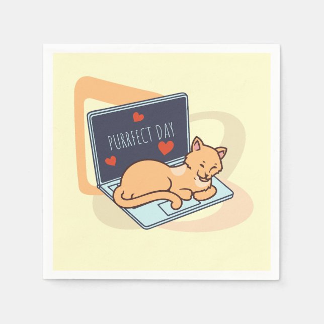 Cute sleeping computer cat napkin (Front)