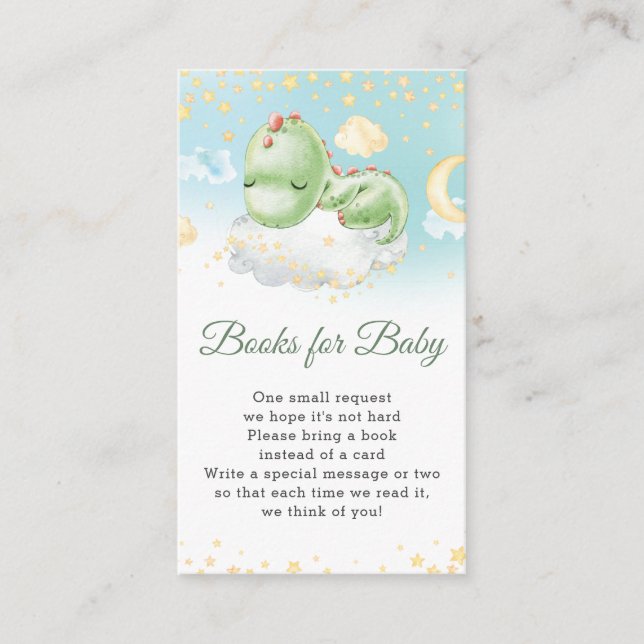 Cute Sleeping Dinosaur Baby Shower Books for Baby  Enclosure Card (Front)