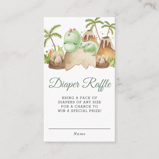 Cute Sleeping Dinosaur Baby Shower Diaper Raffle  Enclosure Card (Front)