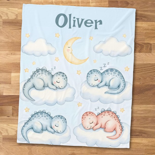 Cute Sleeping Dinosaurs on Clouds Fleece Blanket (Creator Uploaded)
