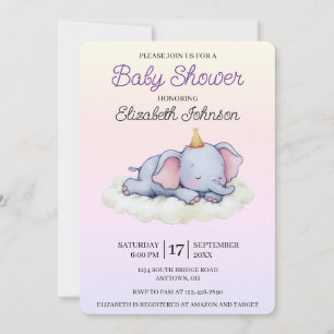 Cute Sleeping Elephant Baby Shower Invitation