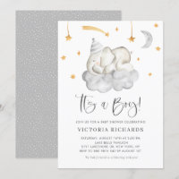 Cute Sleeping Elephant It's a Boy Grey Baby Shower