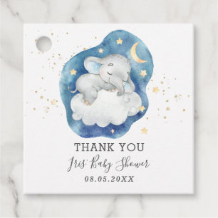 Cute Sleeping Elephant Stars Baby Boy Thank You Favour Tags