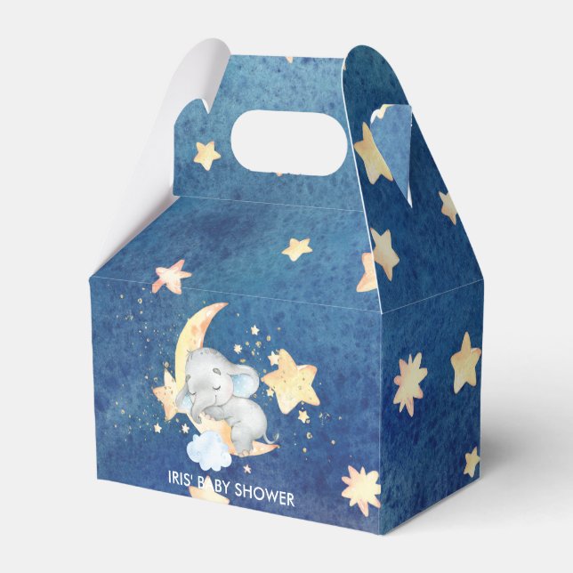 Cute Sleeping Elephant Twinkle Star Moon Baby Boy Favour Box (Front Side)