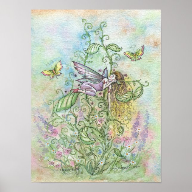 Cute Sleeping Fairy and Butterflies Fantasy Art Poster (Front)