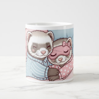 Cute Sleeping Ferret Couple in Pajamas Love Mug