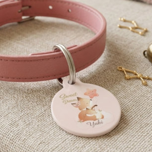 Cute Sleeping Fox & Baby Sweet Dreams Personalised Pet Tag
