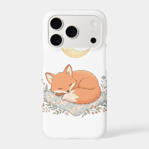 Cute Sleeping Fox on Quilt under Crescent Moon AI