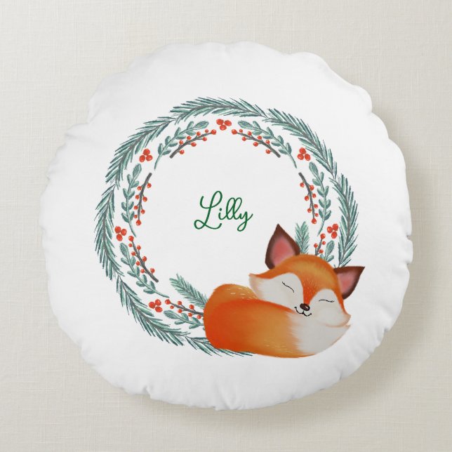 Cute Sleeping Fox Personalised Round Cushion (Front)