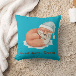 Cute Sleeping Fox Sweet Winter Dreams Winter Anima Cushion