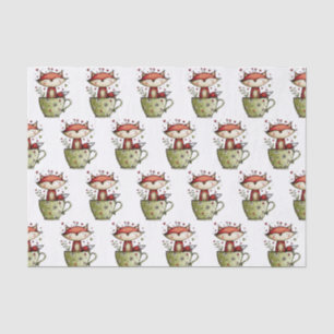 Cute Sleeping Fox Teacup Floral Daisy Whimsical Tissue Paper