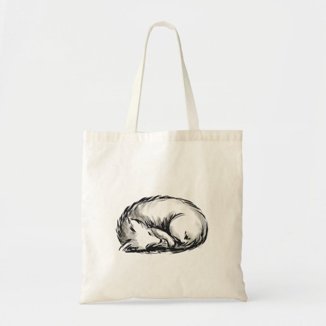 Cute sleeping fox tote bag (Front)