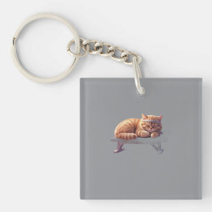 Cute Sleeping Ginger Cat Art Key Ring