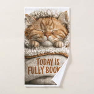 Cute Sleeping Ginger Kitten Swaddled in Blanket Hand Towel