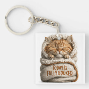 Cute Sleeping Ginger Kitten Swaddled in Blanket Key Ring