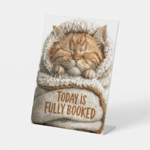 Cute Sleeping Ginger Kitten Swaddled in Blanket Pedestal Sign