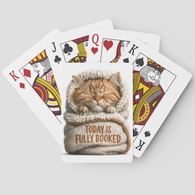 Cute Sleeping Ginger Kitten Swaddled in Blanket  Playing Cards (Back)