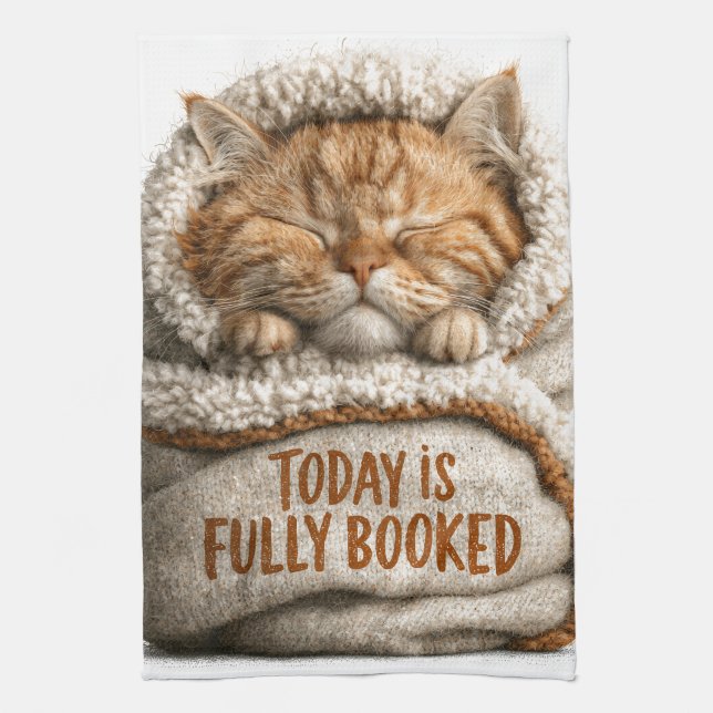 Cute Sleeping Ginger Kitten Swaddled in Blanket  Tea Towel (Vertical)