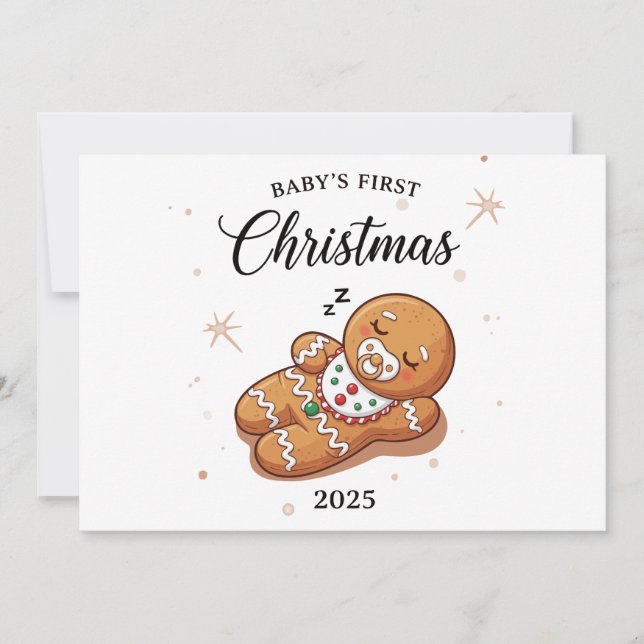 Cute Sleeping Gingerbread Baby's First Christmas  Holiday Card (Front)