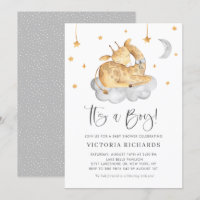 Cute Sleeping Giraffe Grey It's a Boy Baby Shower