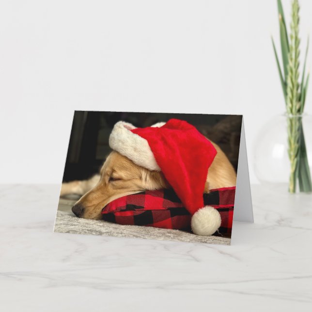 Cute Sleeping Golden Retriever Dog Christmas Holiday Card (Front)
