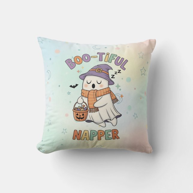 Cute Sleeping Halloween Witch Napper Ghost Cushion (Front)