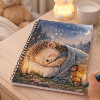 Cute Sleeping Hedgehog Personalised Kids Journal