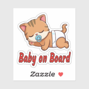 Cute Sleeping Kitten Cat   Baby on Board Car Decal
