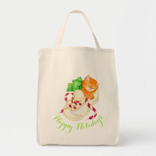 cute sleeping kitten Christmas Happy holidays bag