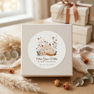 Cute Sleeping Kitten Floral Baby Shower Classic Round Sticker