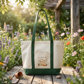 Cute Sleeping Kitten Floral Custom Name Tote Bag