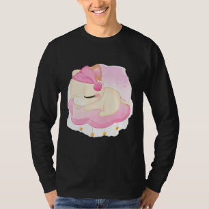 Cute Sleeping Kitten Illustration Pink T-Shirt