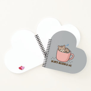 Cute Sleeping Kitten in Teacup Heart Shaped Blank Notebook