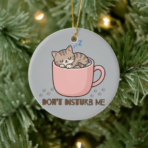 Cute Sleeping Kitten in Teacup Ornament