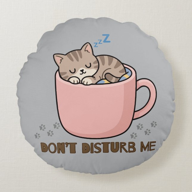 Cute Sleeping Kitten in Teacup Throw Pillow Cover  (Front)