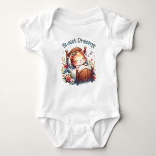 Cute sleeping Kitten Sweet dreams Nursery art Baby Bodysuit